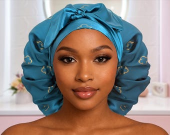 Satin Lined Bonnet for Curly Hair, Frizz Protection, Handmade Sleep Cap, Jumbo Satin Bonnet