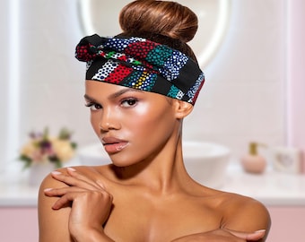 Faixa de cabelo com forro de cetim e estampa africana para proteção das bordas.