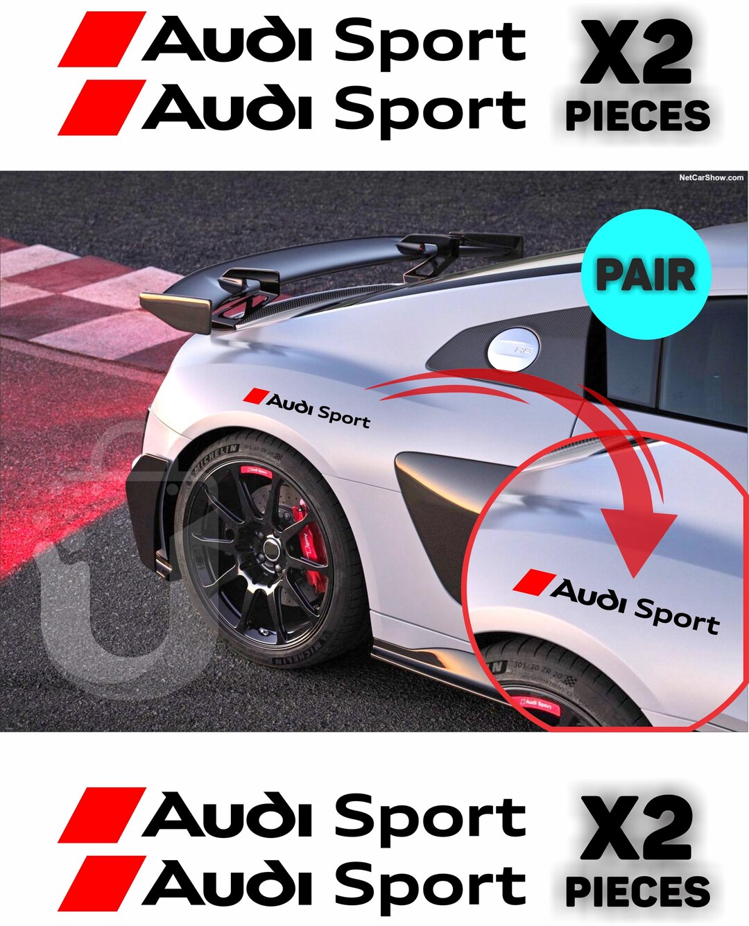 2x Audi Sport Racing 28cm Decal Stickers for Car Customization Skirt ...
