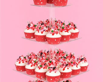 4 Tier | Cupcake Stand, Acrylic Glass Cake Stand Riser, Display Stand for Cakes, Cupcake Holder, Wedding Sweet Stand | 4.7" Between 2 Layers