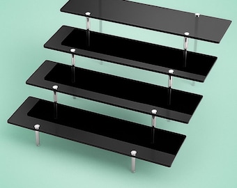 Elegante expositor de acrílico preto com 4 níveis – perfeito para cupcakes, Funko Pops, perfumes, maquiagem, como suporte de exibição e muito mais!