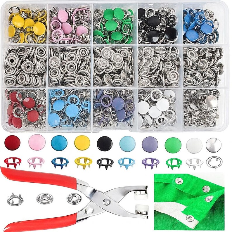 800PCS Metal Snaps Buttons With Fastener Pliers Press Tool Kit Perfect ...