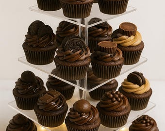 4-Tier Acrylic Cupcake Stand with LED Lights | Clear Cupcake Tower Display for Dessert Table, Weddings, Birthdays & Parties