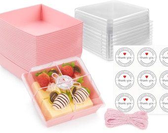 Pack of 50 Charcuterie Boxes with Clear Lids – 5 Inch Pink Dessert To-Go Boxes, Small Disposable Charcuterie Boxes for Cookies, Sandwiches