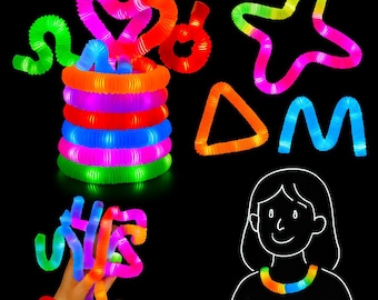 12 pcs Light Up Pop Tubes, Glow Sticks Bulk Party Favors for Boys Girls Birthday Gifts Fidget Sensory Toys Glow in the Dark Party Supplies