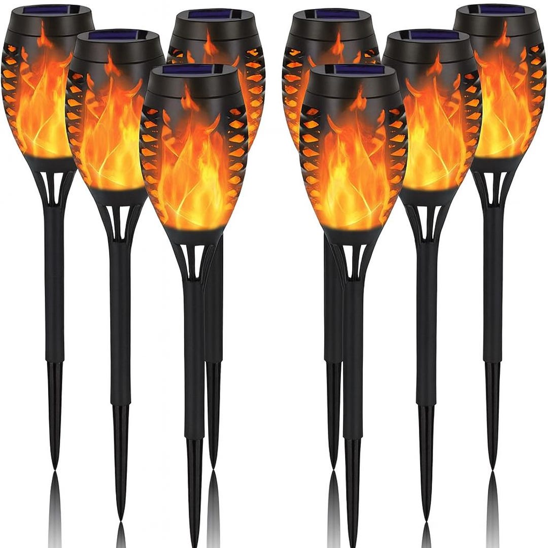 Torch Decor 12 Pack Solar Torch Lights – 12 LED Flickering Flame Tiki Torches, IP65 ...