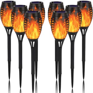 12 Pack Solar Torch Lights – 12 LED Flickering Flame Tiki Torches, IP65 Waterproof Outdoor Solar Lights for Garden, Yard & Patio Decor.