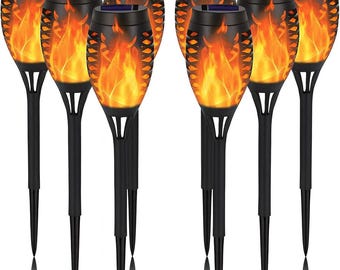12 Pack Solar Torch Lights – 12 LED Flickering Flame Tiki Torches, IP65 Waterproof Outdoor Solar Lights for Garden, Yard & Patio Decor.