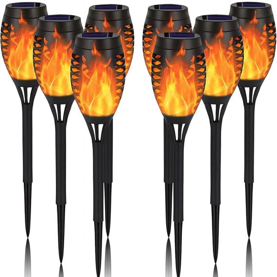 12 Pack Solar Torch Lights – 12 LED Flickering Flame Tiki Torches, IP65 Waterproof Outdoor Solar Lights for Garden, Yard & Patio Decor.