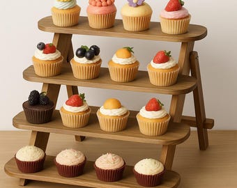 Rustic 4 Tier Wooden Cupcake Display Stand, Dessert Table Risers, Cake Tower Holder for Wedding, Birthday, Baby Shower, Party Decor