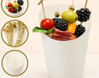 Deli Cups with Chopsticks - 50 Glasses + 200 Chopsticks + 50 Bags with Zippers 450g Kraft Deli Cups with Cocktail Picks 3 Types