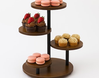 Rustic 4 Tier Dessert Tower – Rotating Wooden Pastry & Cupcake Stand for 50 Treats, Farmhouse Display for Wedding, Birthday, Baby Shower