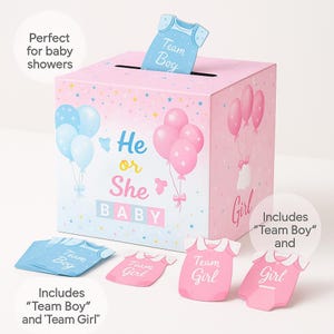Urna per Baby Shower "Maschio o Femmina?" con 50 carte – Urna decorativa per rivelazione del sesso – Gioco interattivo per feste