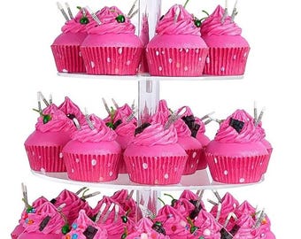 4 Tier|Cupcake Stand, Acrylic Glass Cake Stand Riser, Display Stand for Cakes, Cupcake Holder, Wedding Sweet Stand | 4" Between 2 Layers