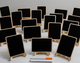 20 Pack Mini Wood Chalkboard Signs with Easels – Small Blackboard Place Cards for Weddings, Parties, Table Décor & Events