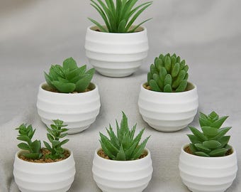 6 Pack Mini Artificial Succulent Plants – Small Realistic Fake Potted Greenery for Home, Office, or Room Decor Indoor Faux Plants