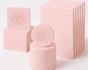 Pink Rubber Stamp Carving Blocks – Soft Linoleum Blocks Kit, Round Square Rectangle Rubber for DIY Stamps, Crafts & Printmaking