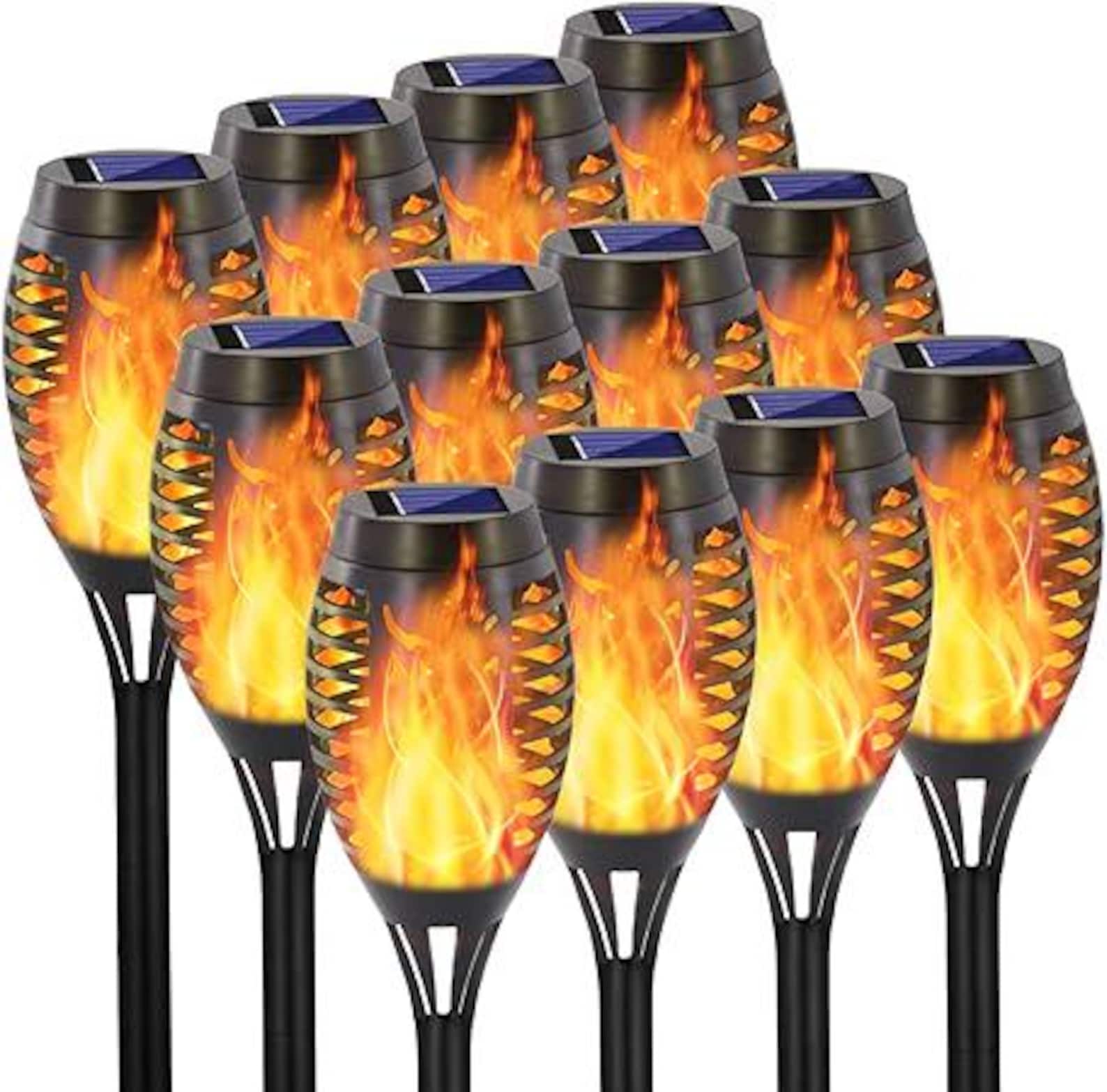 Torch Decor 12 Pack Solar Torch Lights – 12 LED Flickering Flame Tiki Torches, IP65 ...