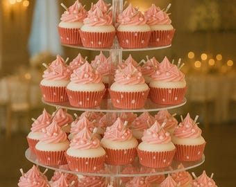 Large 5 Tier Cupcake Stand | Clear Acrylic Cupcake Tower for Cupcakes | Round Dessert Display Holder for Parties, Weddings & Events.