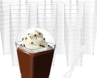 50 Pack 5oz Clear Plastic Dessert Cups with Lids & Spoons | Mini Parfait, Yogurt, Pudding, Fruit Trifle, Ice Cream Cups for Parties, Events