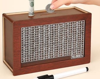 Wooden Money Saving Lock Box – 10K Cash Savings Challenge Box, Secure Smash-to-Open Bank for Adults, 365-Day Savings Goal Coin & Cash Box