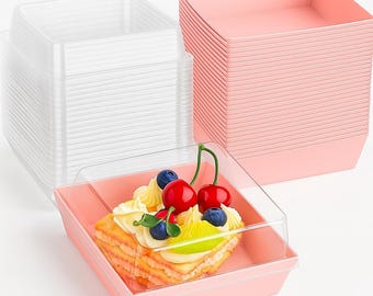 Pack of 50 Small Charcuterie and Birthday Boxes with Clear Lids, Paper Dessert and Bakery Boxes, 5-Inch Disposable Containers for Cookies