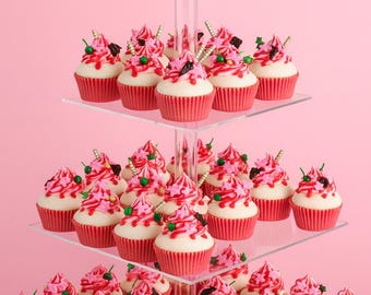 4 Tier|Clear Cupcake Stand, Acrylic Glass Cake Stand Riser, Display Stand for Cakes, Cupcake Holder, Wedding Sweet Stand|6" Between 2 Layers