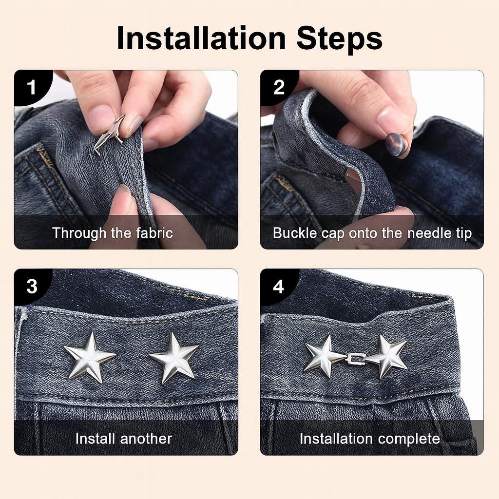 6 Stück Taillenspanner-Clips Silber - Verstellbare Hosenclips Ohne Nähen Für Jeans & Kleider