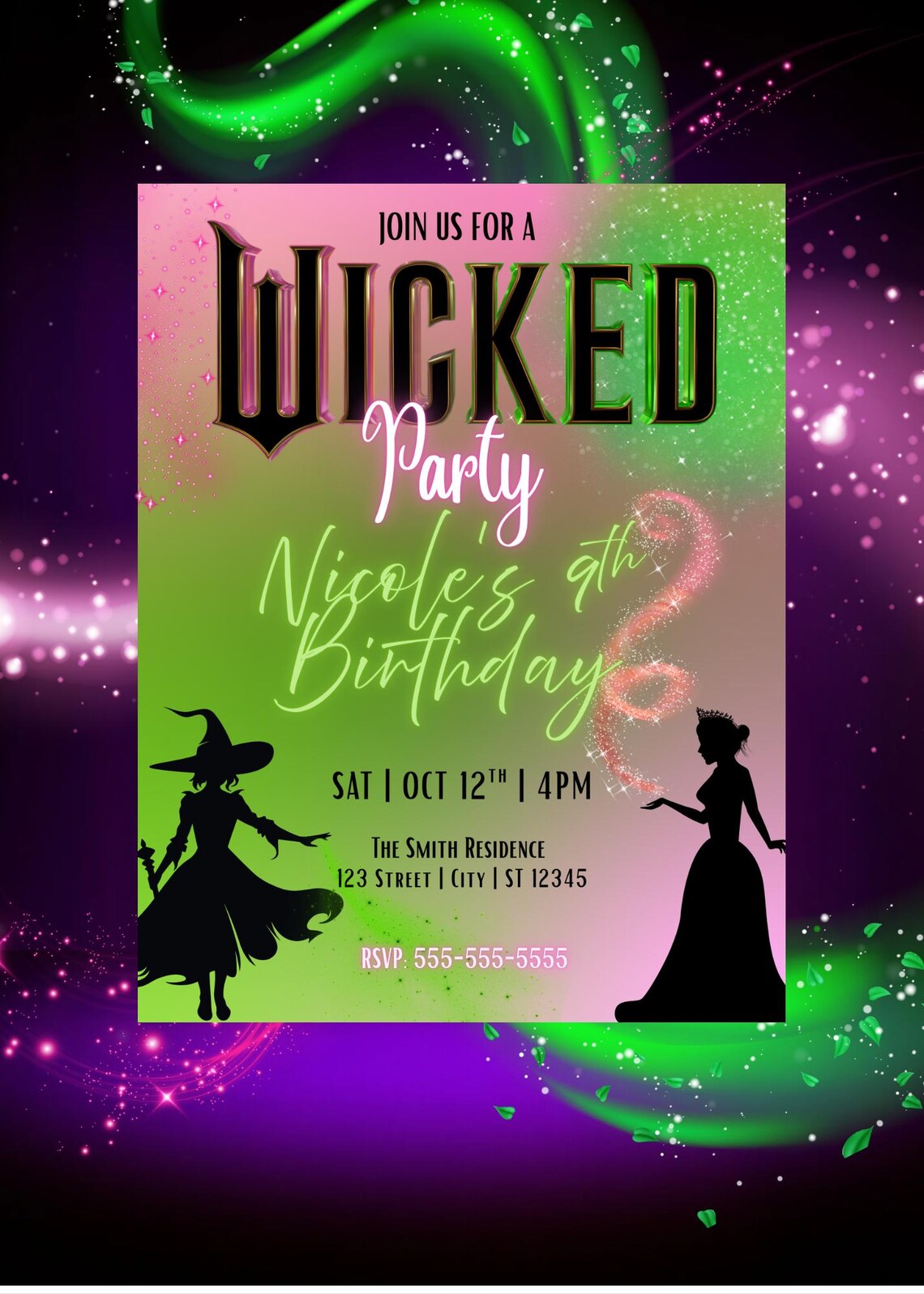 Downloadable Wicked Invitations Wicked Theme Birthday Invitation| Editable Wicked Invitation| Glinda ...