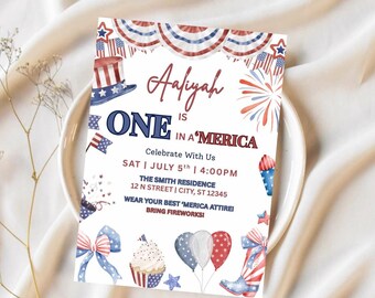 Patriotic 1st Birthday Invitation | Red, White & Blue July 4th Theme (Digital Invite)