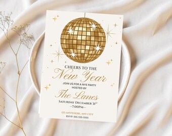 2026 New Year’s Eve Party Invitation | Black Gold NYE Invite | Editable New Year Party Invitation | Printable Digital Invite