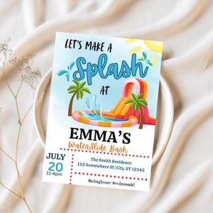 Waterslide Birthday Invitation| Summer Pool Party Invite| Splash Birthday Invitation| Waterslide Bash| Water Slide Party Birthday Invitation