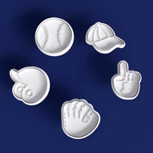 Baseball Cookie Cutter Set, Ball Cap, Glove, Helmet, Foam Finger, 3 Inch