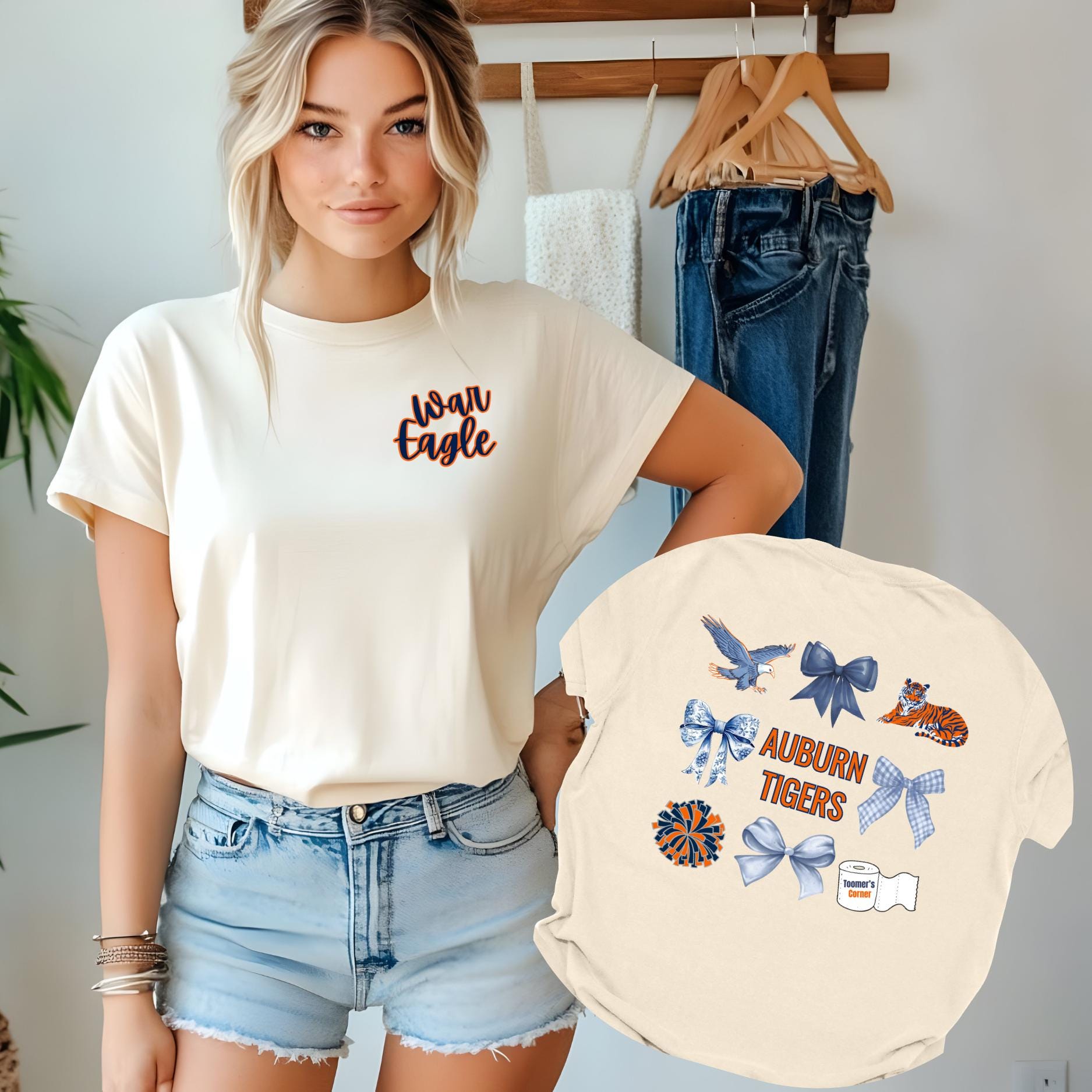 Auburn University Bows Garment-Dyed T-shirt, War Eagle Tee, Auburn Tigers Shirt, College Football Fan Apparel, University Spirit Wear