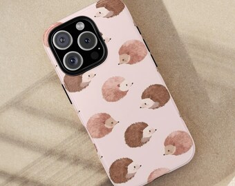 Pink Cute Hedgehog Pattern Phone Case | Watercolor Hedgehogs Minimalist Design iPhone Case