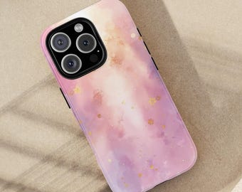 Weiche rosa Galaxy Handyhülle | Aquarell Ästhetik Tough Case mit Stern | Verträumte Handyhülle | iPhone &Samsung
