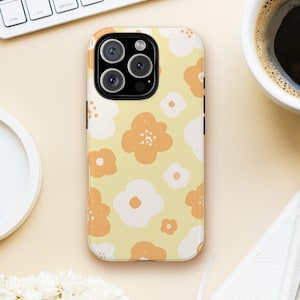 Pastel Baby Yellow Floral Phone Case | Cute Aesthetic Tough iPhone Case | Soft Girl Flower Case | Cute Durable Cover | Minimalist Gifts