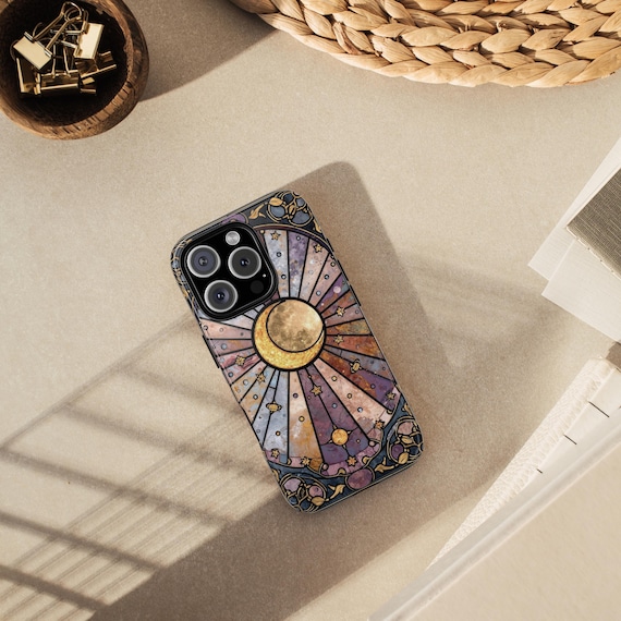 Stained Glass Inspired Moon Phone Case | Celestial Aesthetic | Mystical Star Case | Witchy Gift for Her | Dark Boho | iPhone Samsung
