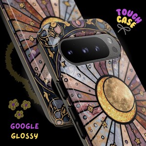 Funda para móvil con diseño de luna inspirada en vidrieras / Estética celestial / Funda de estrella mística / Regalo mágico para ella / Estilo bohemio oscuro / iPhone y Samsung imagen 6