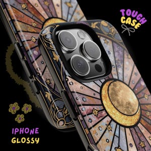 Funda para móvil con diseño de luna inspirada en vidrieras / Estética celestial / Funda de estrella mística / Regalo mágico para ella / Estilo bohemio oscuro / iPhone y Samsung imagen 4