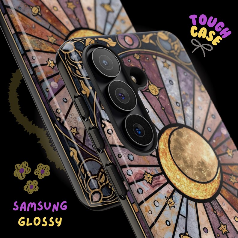 Funda para móvil con diseño de luna inspirada en vidrieras / Estética celestial / Funda de estrella mística / Regalo mágico para ella / Estilo bohemio oscuro / iPhone y Samsung imagen 5