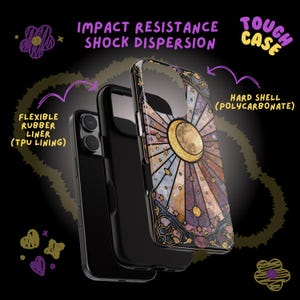 Funda para móvil con diseño de luna inspirada en vidrieras / Estética celestial / Funda de estrella mística / Regalo mágico para ella / Estilo bohemio oscuro / iPhone y Samsung imagen 2