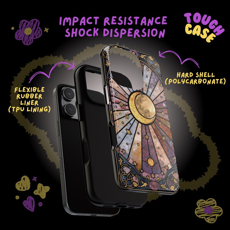 Funda para móvil con diseño de luna inspirada en vidrieras / Estética celestial / Funda de estrella mística / Regalo mágico para ella / Estilo bohemio oscuro / iPhone y Samsung imagen 2