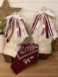 Custom College Game Day Boot Bow & Bandana Set, Personalized Boot Bows, Game Day Purse Bow, Tailgate, Graduation Gift, Stadium Bag Assessory
