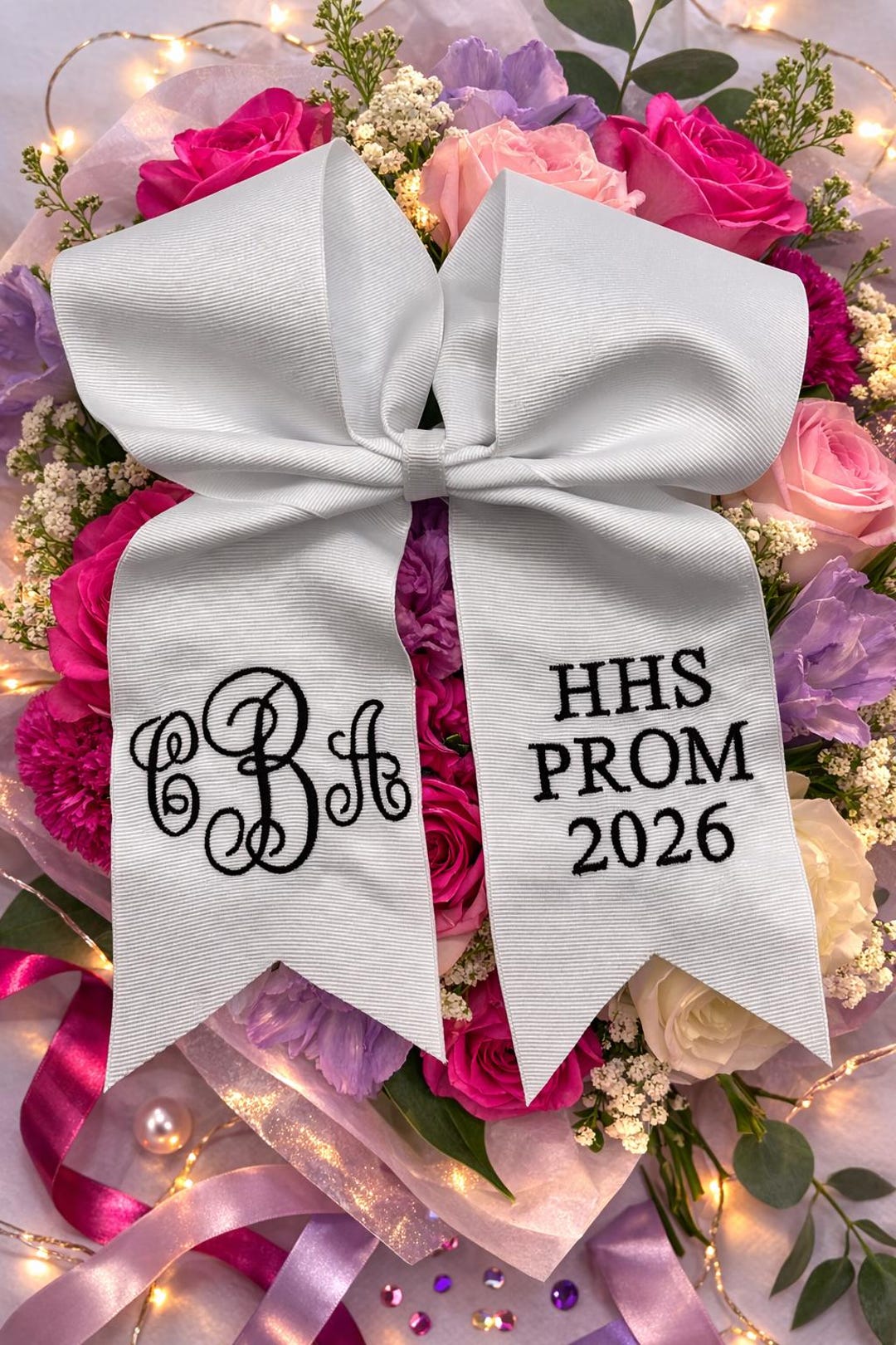 Custom Embroidered PROM & Homecoming Bouquet Ribbon- Pre-tied Bow! - Etsy