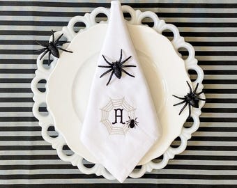 Custom Halloween Monogram Napkins, Embroidered Spider Web Napkins, Personalized Gothic Table Decor, Spooky Dinner Party, Fall Table Decor