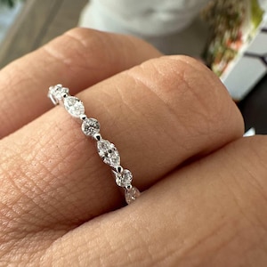 Marquise and Round Cut Full Eternity Wedding Band Lab Diamond Moissanite Option 14K Yellow Gold Women’s Elegant Bridal Jewelry Ring.