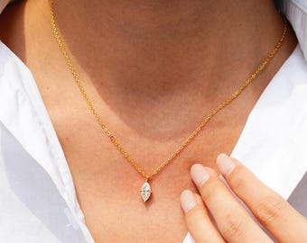 14K Gold Marquise Cut Lab Grown Diamond Solitaire Pendant Necklace