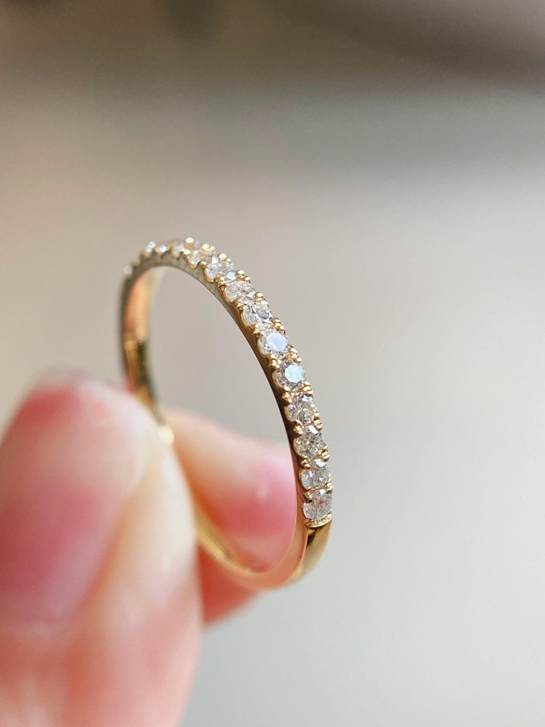 Dainty 14K Gold Diamond Eternity Band - Thin Stackable Wedding Ring - Etsy