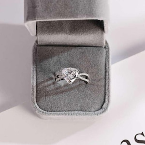1.50CT Trillion Cut Solitaire Engagement Ring | Split Shank Pavé Band | 14K White Gold | IGI Certified Lab Diamond, Moissanite Wedding Ring